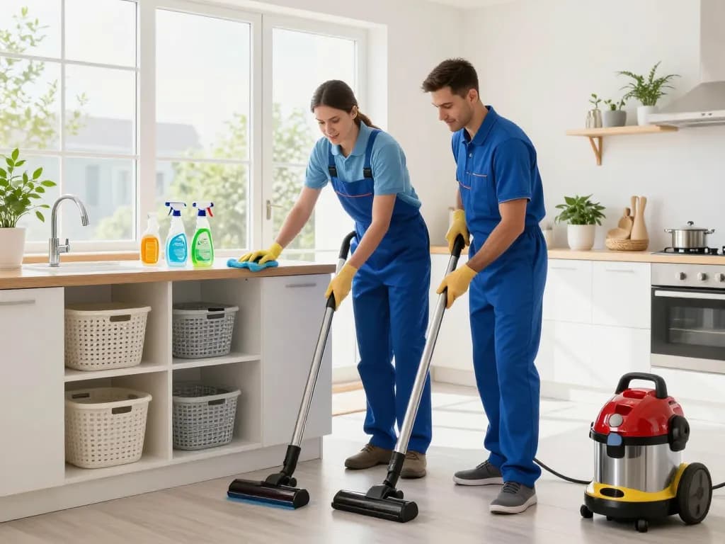 Professional cleaning demonstration at home highlighting techniques from https://www.pretty-uklid.cz with bright natural light and eco-friendly products.