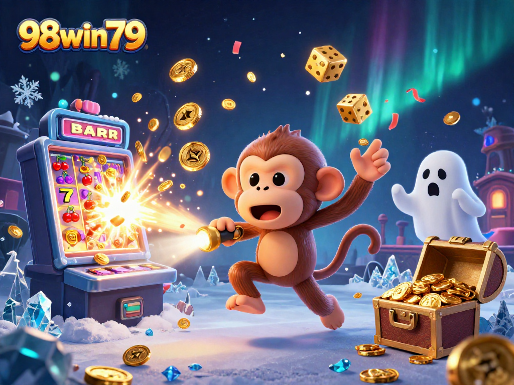 Join the adventure with 98win79 as a mischievous poltergeist monkey juggles golden casino treasures!