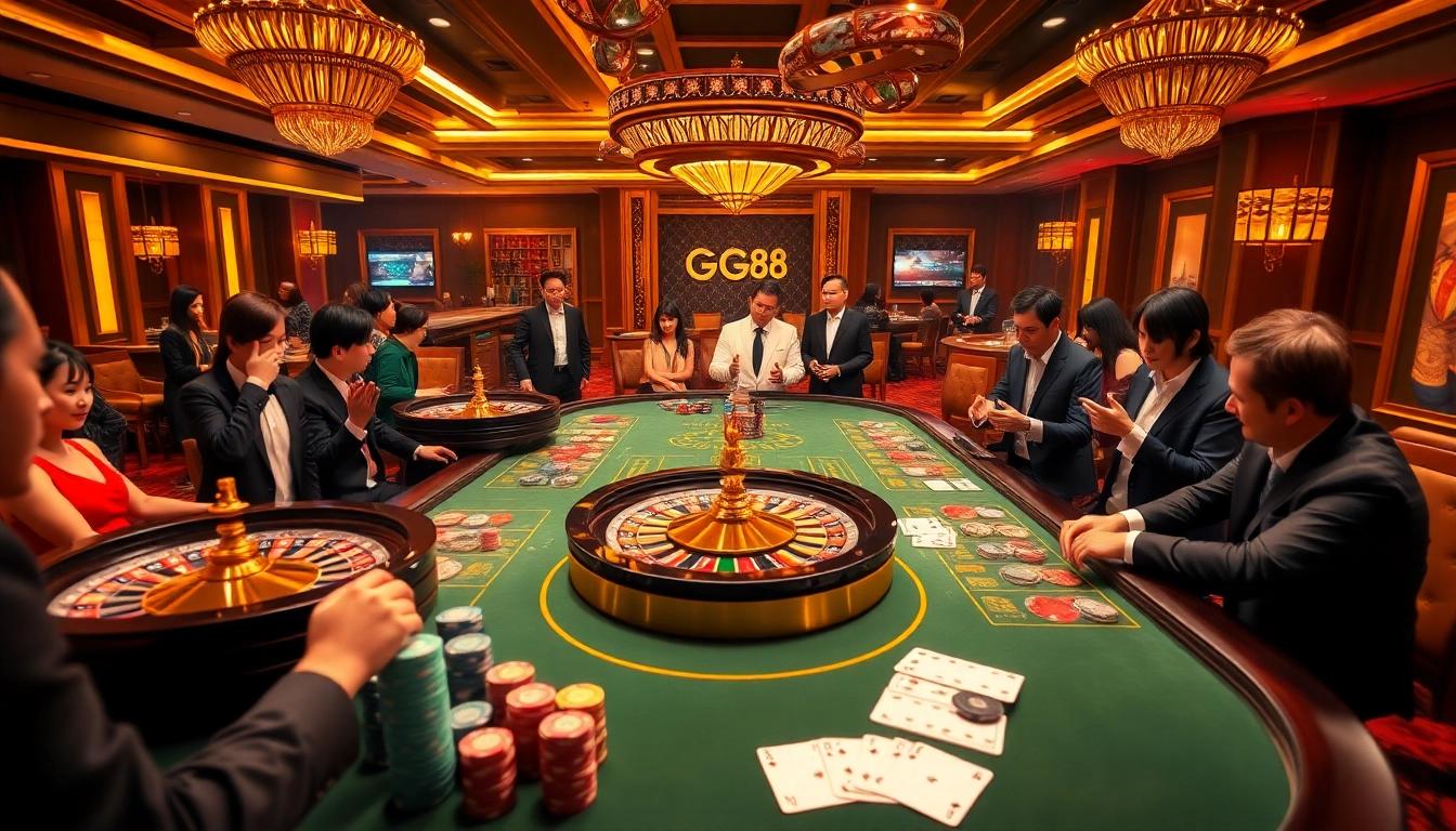 Players enjoying a luxurious GG88 casino experience at an engaging roulette table.