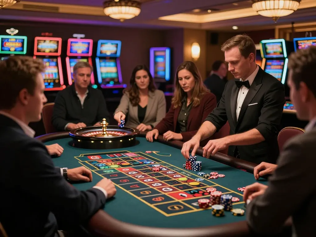 11win2 players enjoying an exciting roulette game in an upscale casino atmosphere.