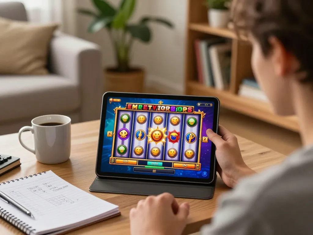 Engaging online slot gameplay on tablet at home, showcasing ph33 gaming excitement in a cozy atmosphere.