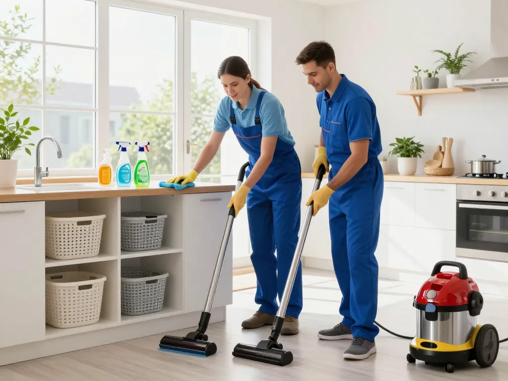 Professional cleaning demonstration at home highlighting techniques from https://www.pretty-uklid.cz with bright natural light and eco-friendly products.