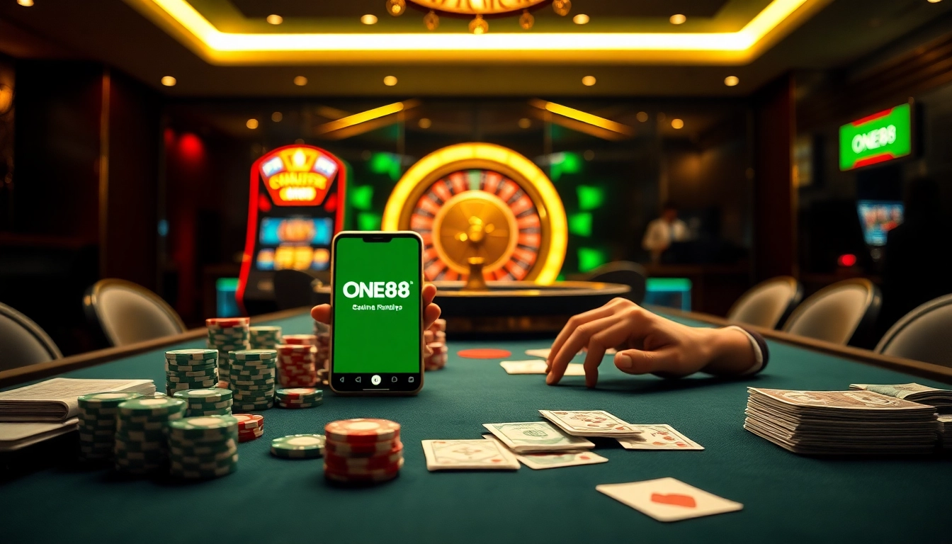 Experience the excitement of the ONE88 APP with a player engaged at a luxurious casino table.