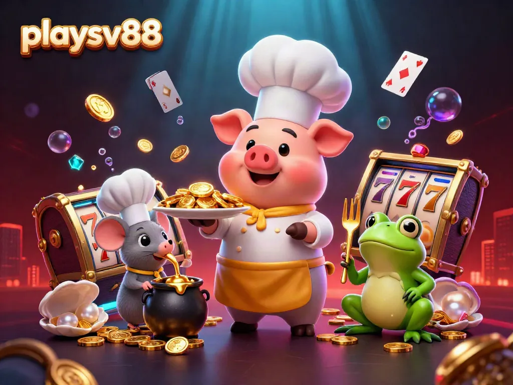 Win big with the playsv88 casino, featuring vibrant gold coins and exciting gaming elements.