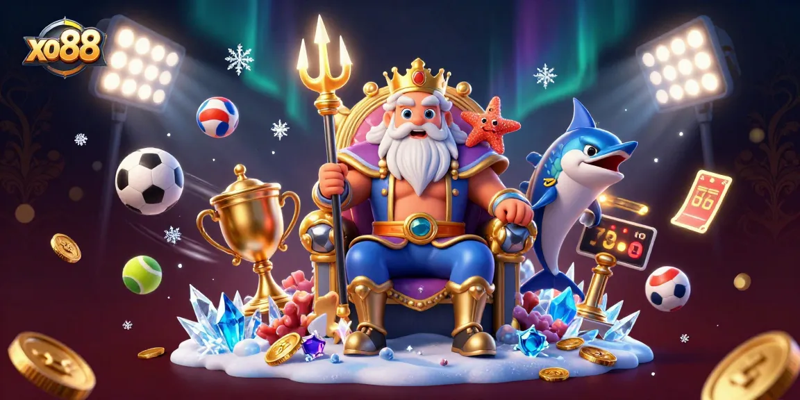Experience the excitement at xo88 with Neptune, sports symbols, and dynamic casino elements.