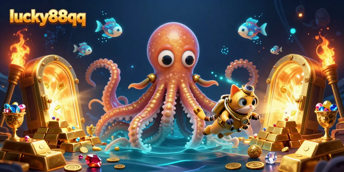 Engage with the exciting lucky88qq casino experience featuring a colossal kraken, diving cat, and treasure.