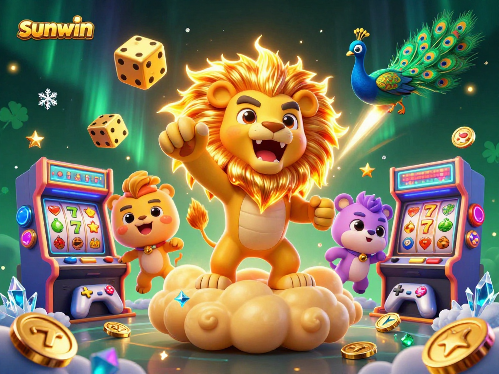 Experience thrilling wins with sunwin's vibrant casino scene featuring animated characters and slot elements.