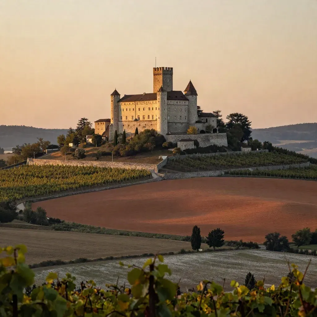 Mikulovský hrad nad vinicemi v teplém podvečerním oparu