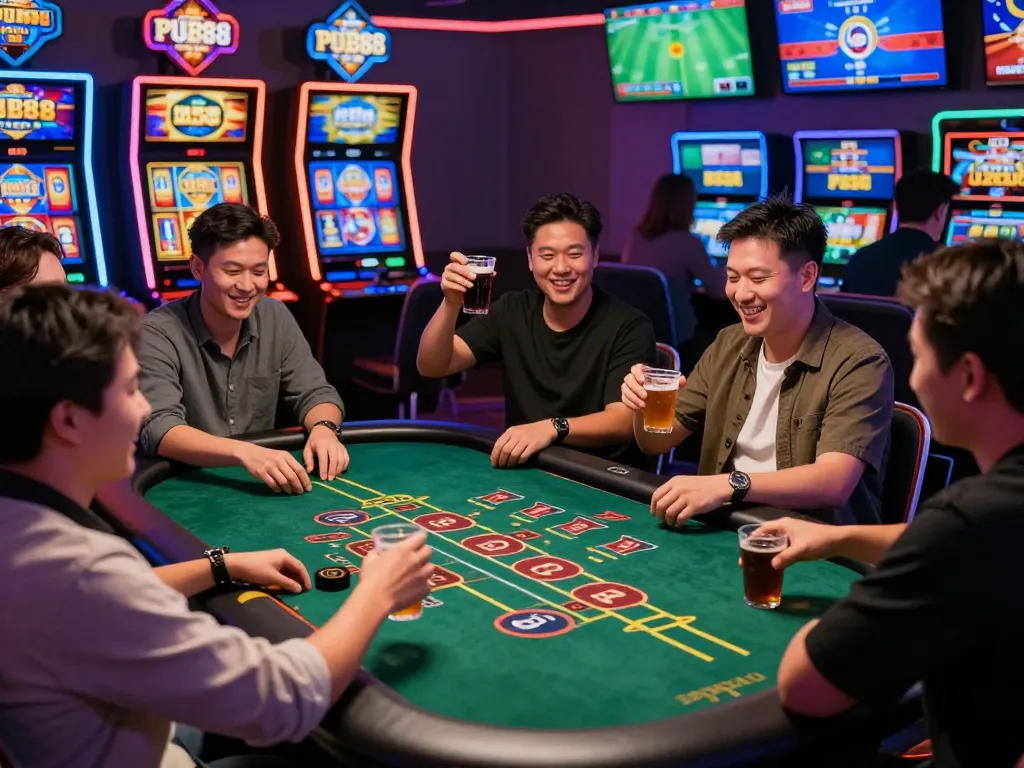 Exciting PUB88 online casino gaming scene with players enjoying live baccarat and vibrant atmosphere.