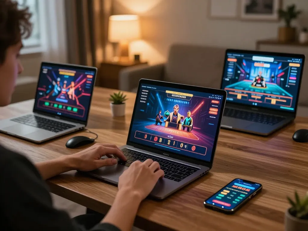 Engaging in online gaming at https://vu88.lol/ showcasing a live dealer setup in a home environment.