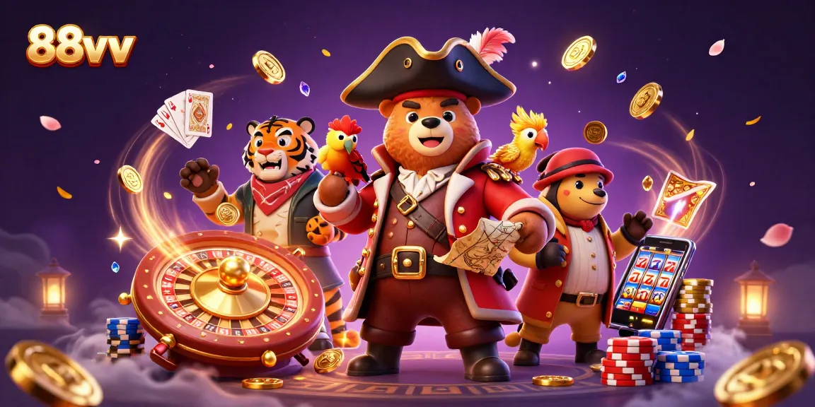 Engage with 88vv's exciting gameplay featuring a pirate captain, tiger, and treasure elements.