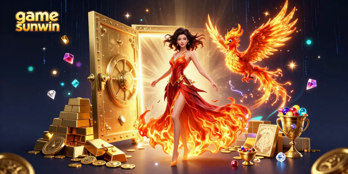 Engage in game sunwin with a stunning 3D illustration of vibrant characters and rich casino elements.