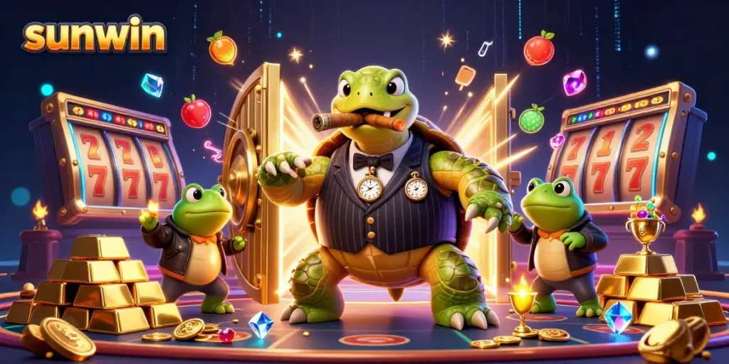 Engage with the vibrant casino scene featuring sunwin's iconic characters within a thrilling gaming environment.
