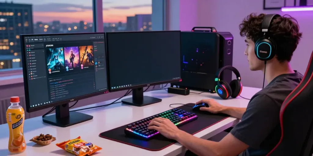 Engaging gaming setup featuring ROKOK88 apk interface, energizing atmosphere, and interactive gaming elements.