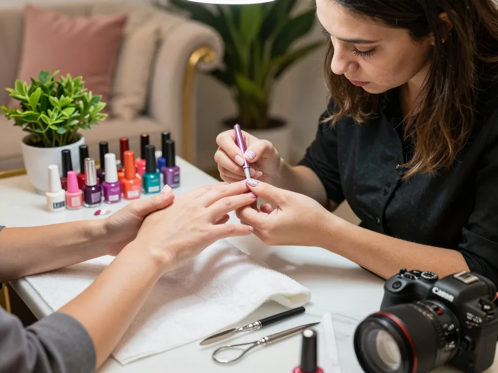 Expert nail technician providing a luxurious manicure experience with hygienic practices at a beauty salon.