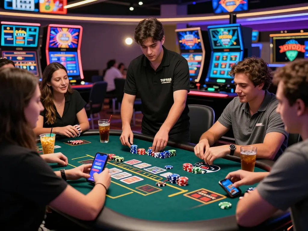 Friends enjoying live casino games at TOP88 with vibrant ambiance and engaging gameplay.