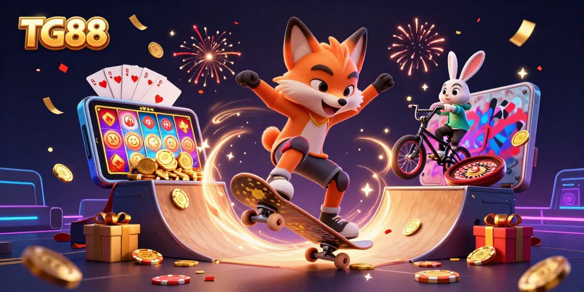 Experience the thrill of gaming at TG88 with colorful slot games and animated characters.
