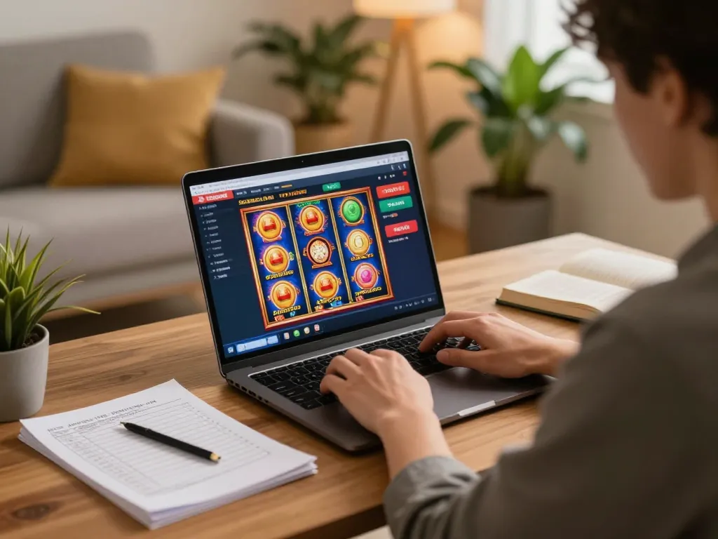 Engaging in strategic online gaming at TG88's vibrant platform with colorful slot games displayed