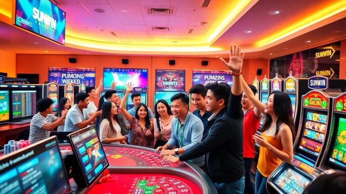 SUNWIN online gambling experience with players enjoying diverse games and vibrant digital atmosphere.
