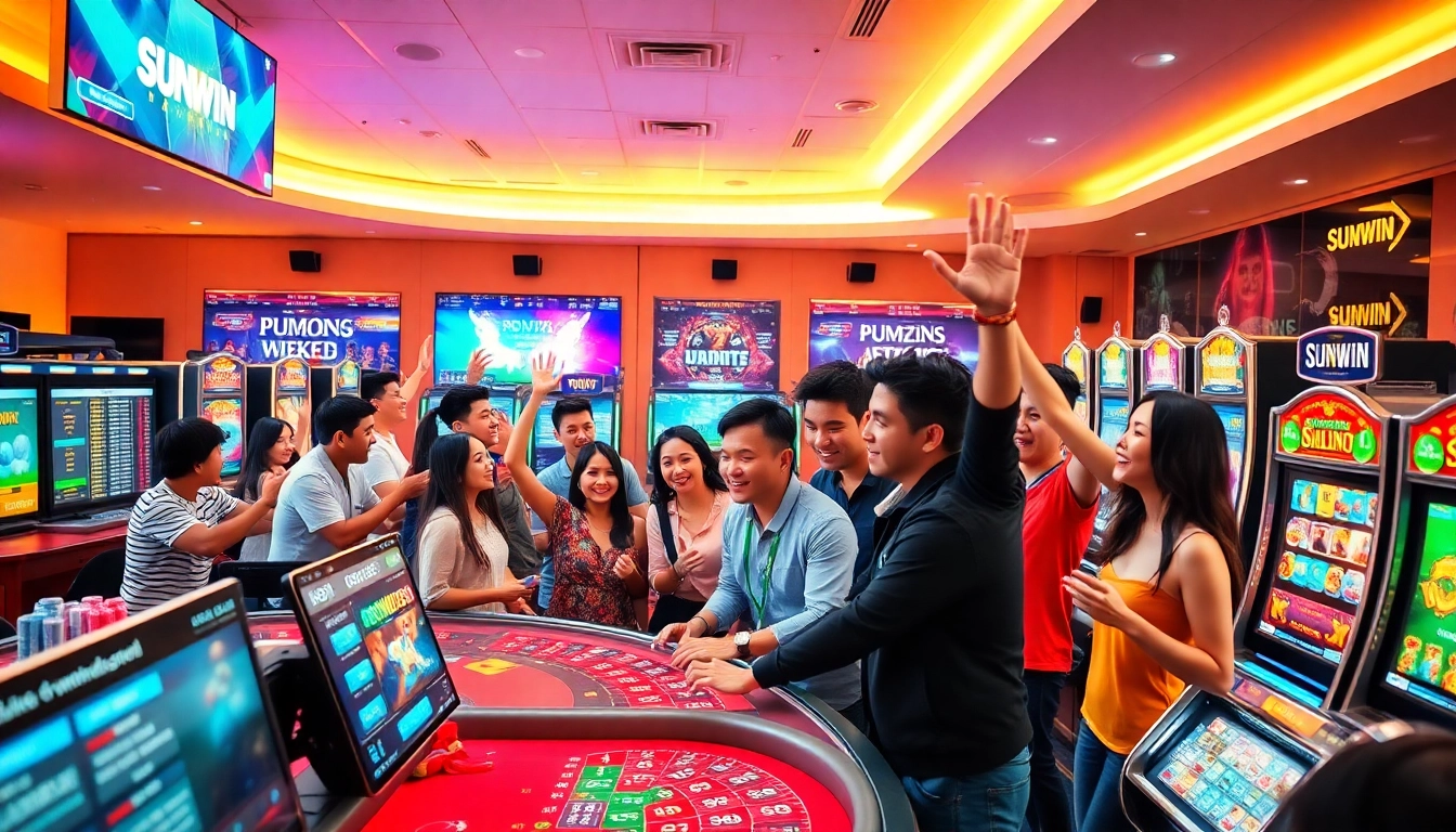 SUNWIN online gambling experience with players enjoying diverse games and vibrant digital atmosphere.