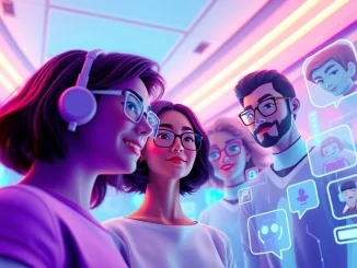 Engaging AI chat interface representing crush on ai with vibrant avatars and digital elements.