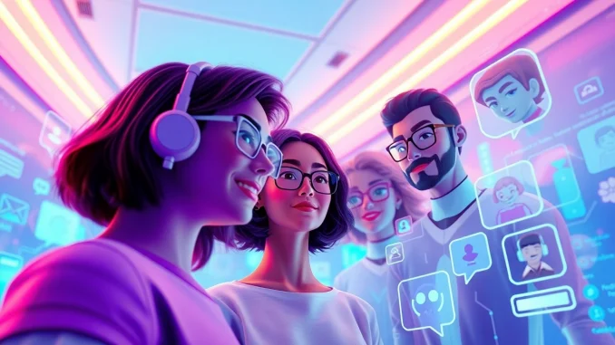 Engaging AI chat interface representing crush on ai with vibrant avatars and digital elements.