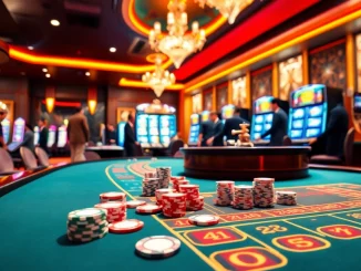 Experience the excitement of ta88 club with casino tables, vibrant lights, and luxury gaming elements.