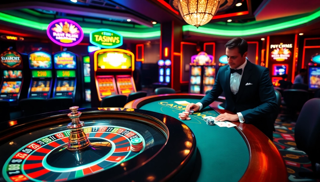 Experience thrilling gameplay at 55WW casino with vibrant roulette wheels and poker tables.