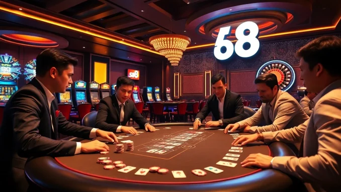 A thrilling poker game scene representing trang chủ s8 with excited players and vibrant casino elements.