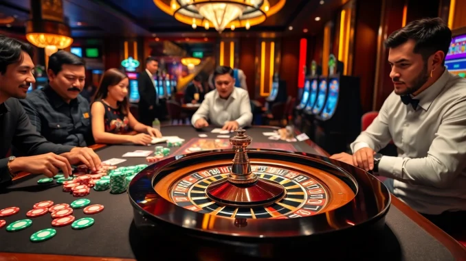 Excited players enjoying games at Nhà cái Lu88, showcasing thrilling casino atmosphere.