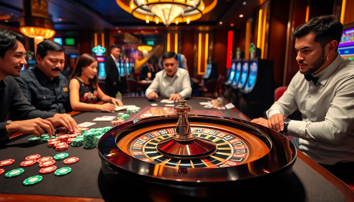 Excited players enjoying games at Nhà cái Lu88, showcasing thrilling casino atmosphere.