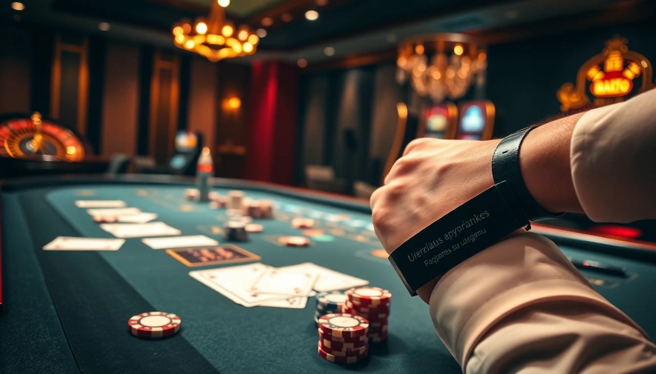 Engage with stunning Užveržiamos apyrankes su užsegimu wristbands showcased amidst vibrant casino action.