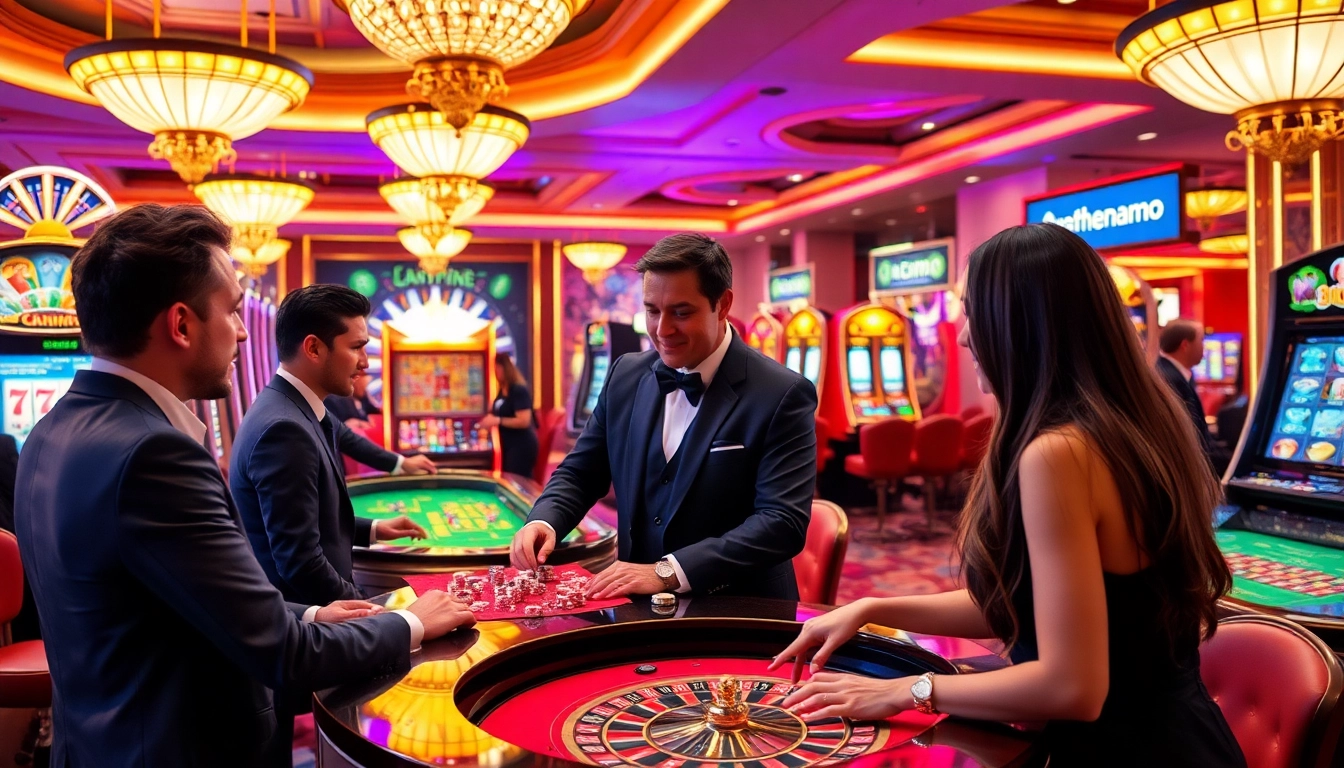 Exciting gameplay at mmoo casino with vibrant slot machines and engaging dealers.