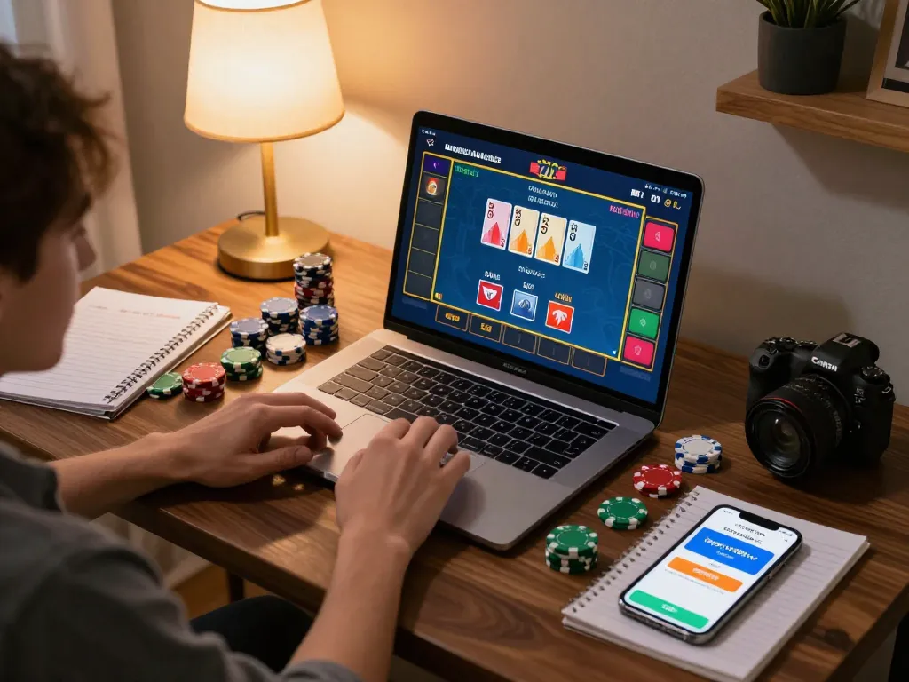 Engaging in online gambling strategies with https://vk88.vc/ showcasing live dealer betting on a laptop.
