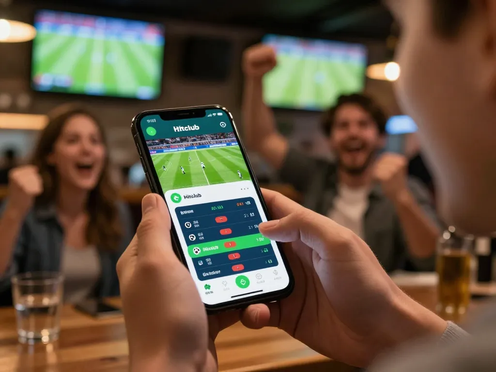Engaged player using Hitclub mobile app for live sports betting during a thrilling game.