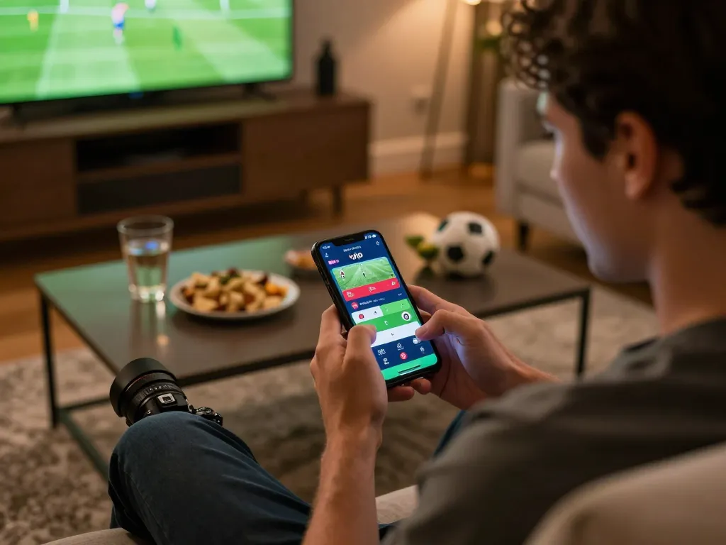 Engaging with live football vip app during an exciting match viewing experience at home.