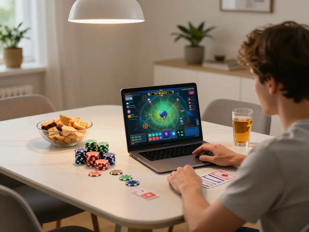 ku88 player engaging in online casino gaming, showcasing strategy and excitement at home