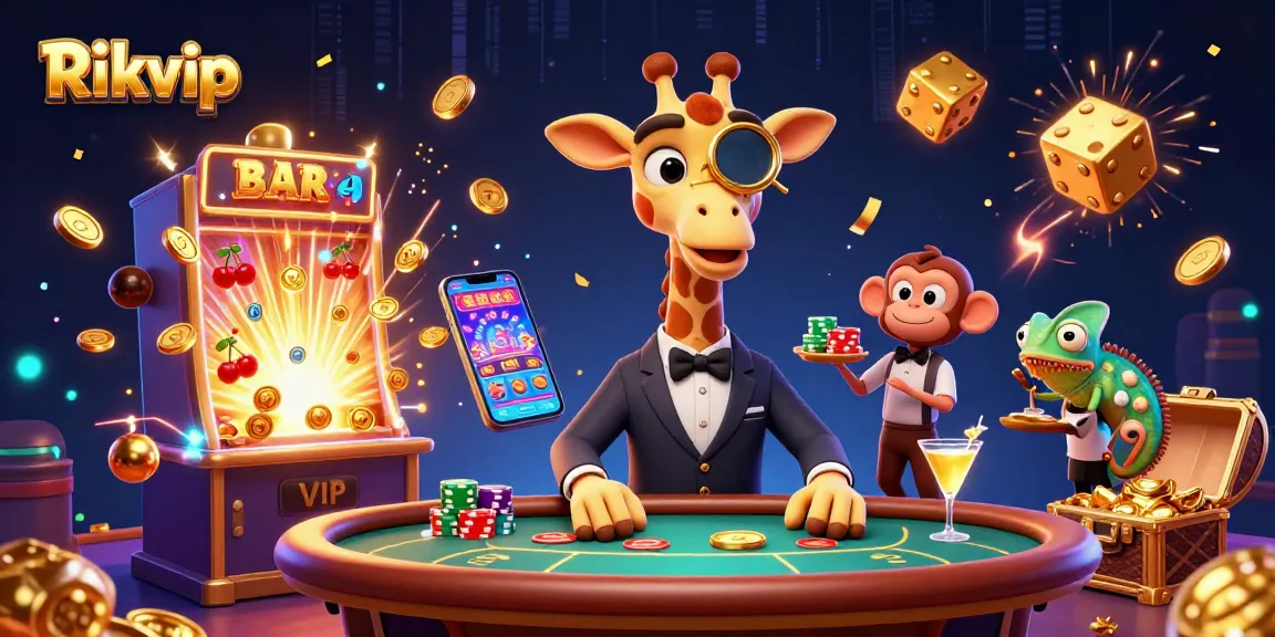 Experience thrilling gameplay with Rikvip at a luxurious casino table featuring vibrant characters.