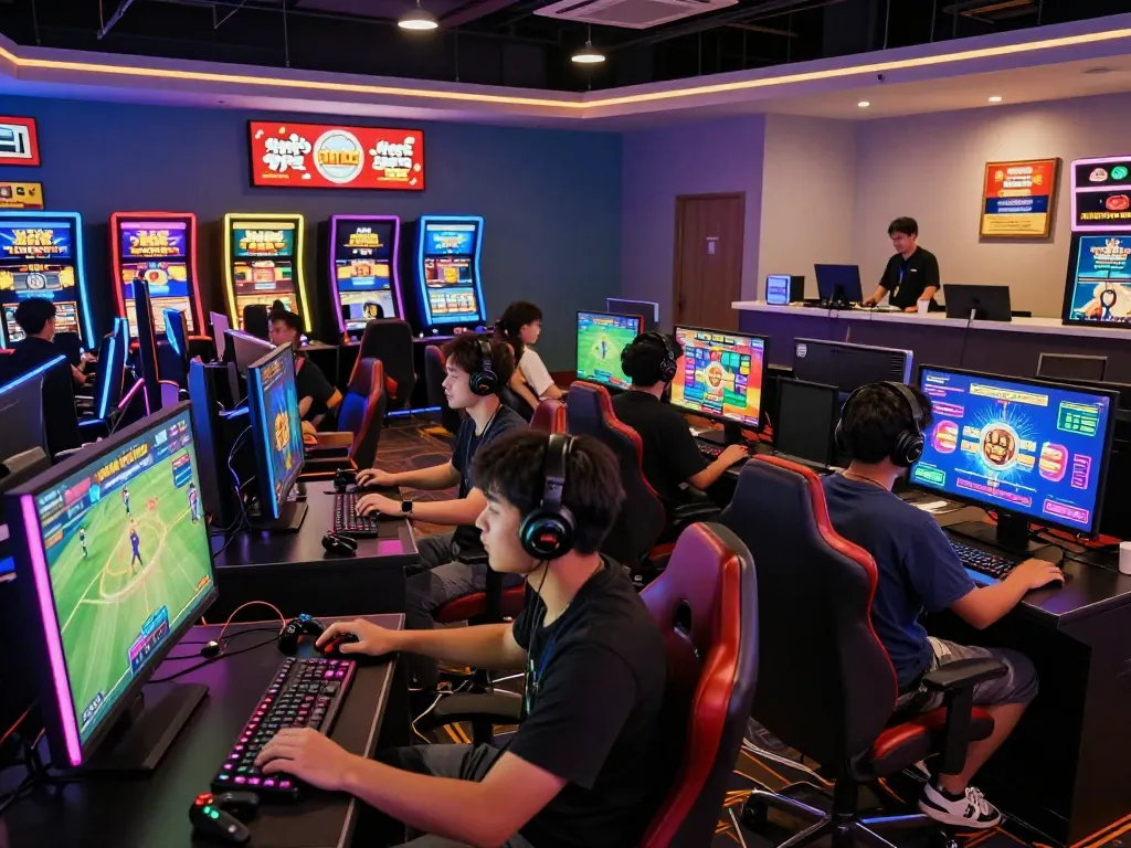 Engaging online gaming atmosphere at OPEN88 casino with diverse players immersed in gaming activities and colorful promotions.