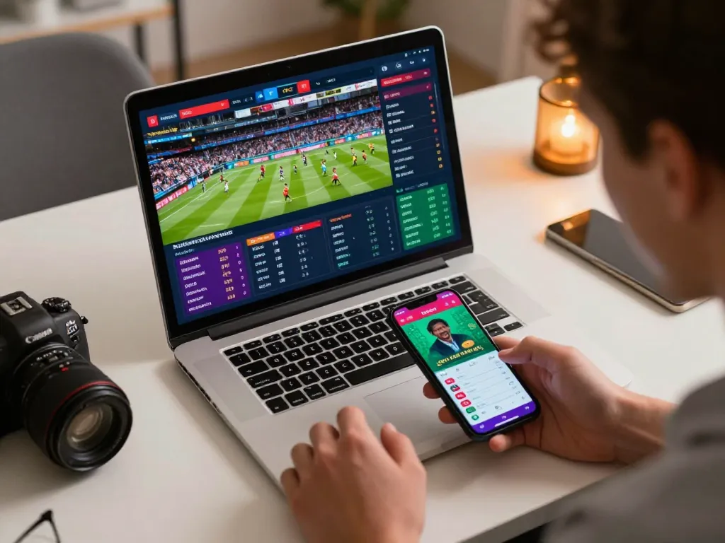 Exciting sports odds displayed on a laptop during mig8 online betting session at home.