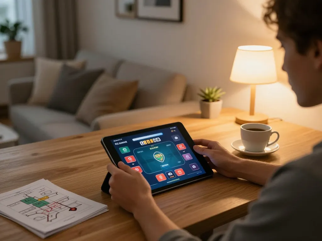Player engaging in online gaming at nhà cái xoso66 with tablet and betting strategies.