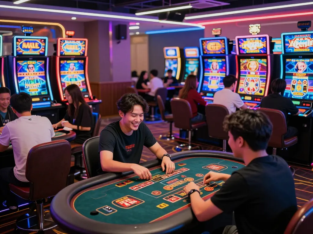 Cổng game hitclub with players enjoying card games and vibrant online casino ambiance.
