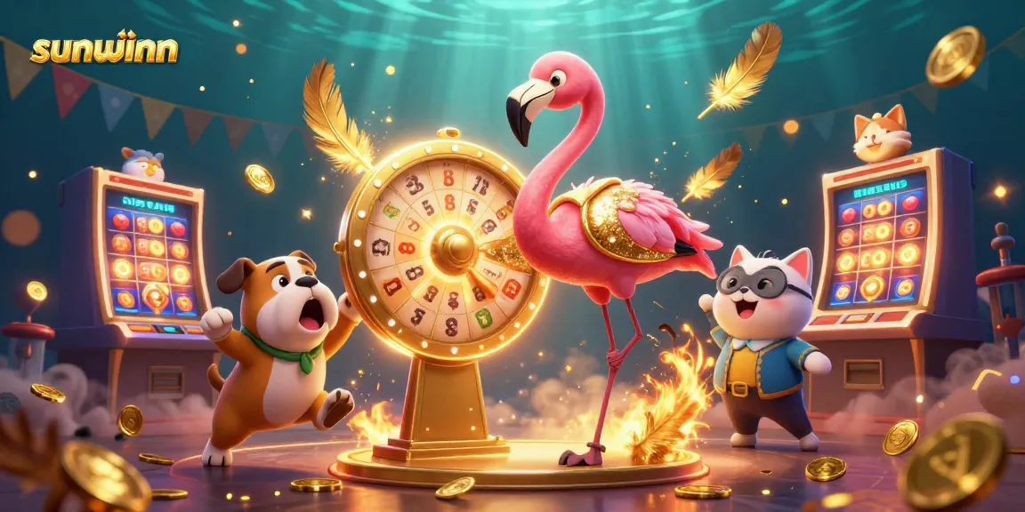 Sunwinn captures the excitement of slot games with a lively 3D scene of winning moments.