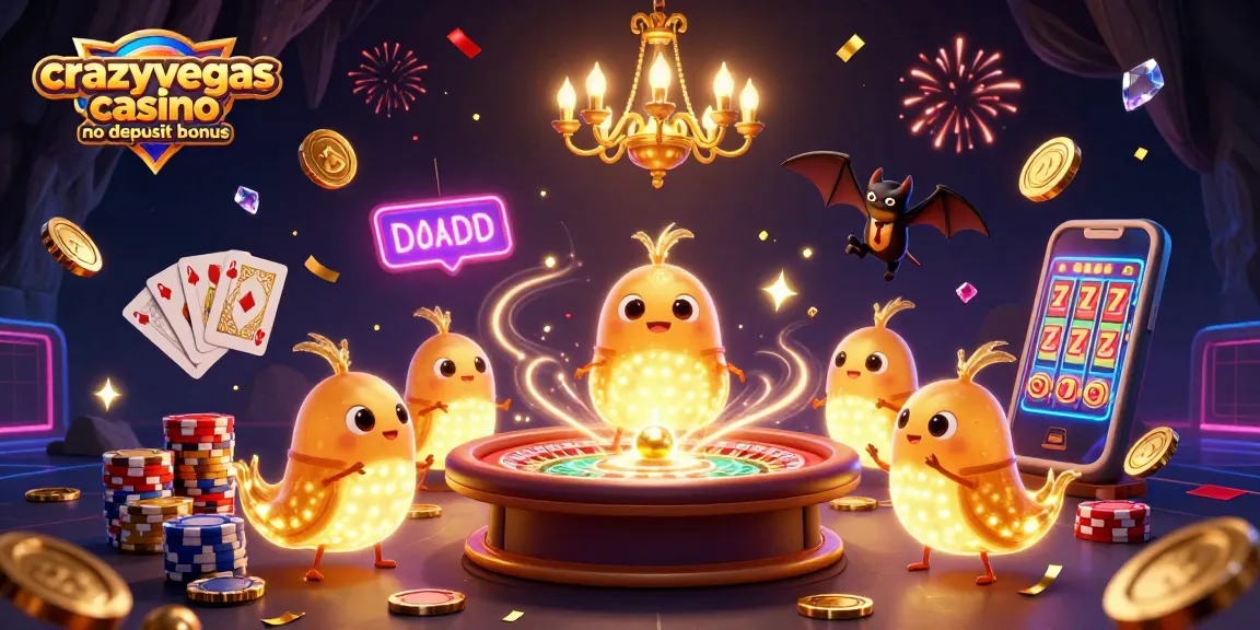 Experience the excitement of crazyvegas casino no deposit bonus with glowing characters illuminating a vibrant cave casino.